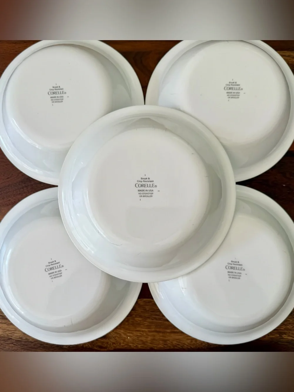 CORELLE CHUTNEY SOUP CEREAL BOWLS LOT OF 5 SWIRL GREEN RIM USA